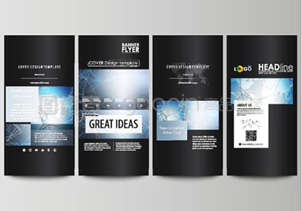 黑色彩色極簡圖為可編輯版面的四個垂直橫幅,傳單設計商業模板。科學的醫學dna研究或醫學概念。黑色極簡圖為可編輯版面的四個垂直橫幅,傳單設計商業模板。科學的醫學dna研究或醫學概念